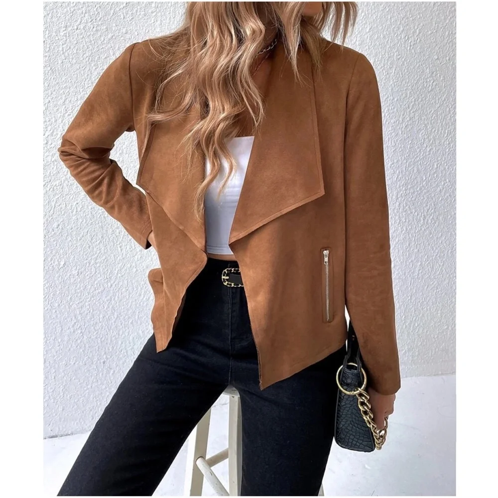 Luxe Rust Vegan Suede Open Front Jacket - Picture 1 of 5